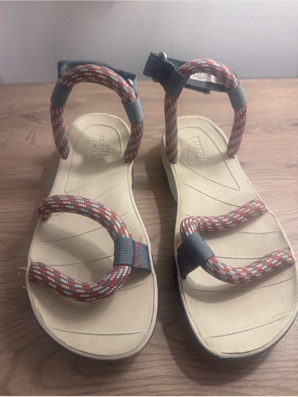 The North Face Beige Sandals with Red and Gray Rope Straps